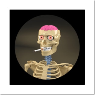 Open skull, brain and cigarette Posters and Art